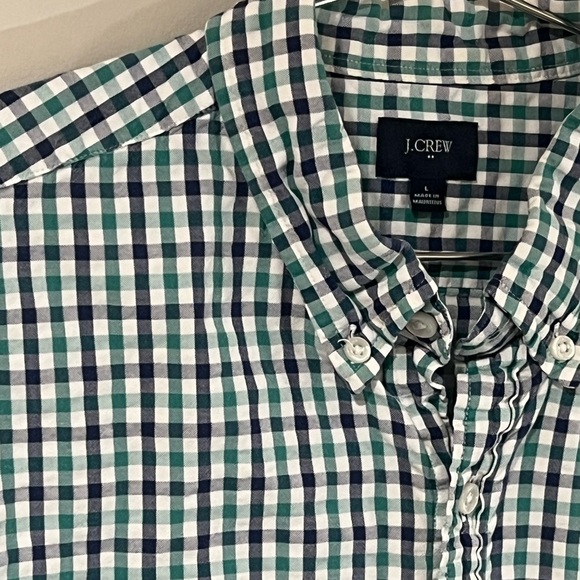 Men’s J. Crew Large Navy Gingham Soft Cotton Button Front Casual Summer Shirt - Picture 3 of 8